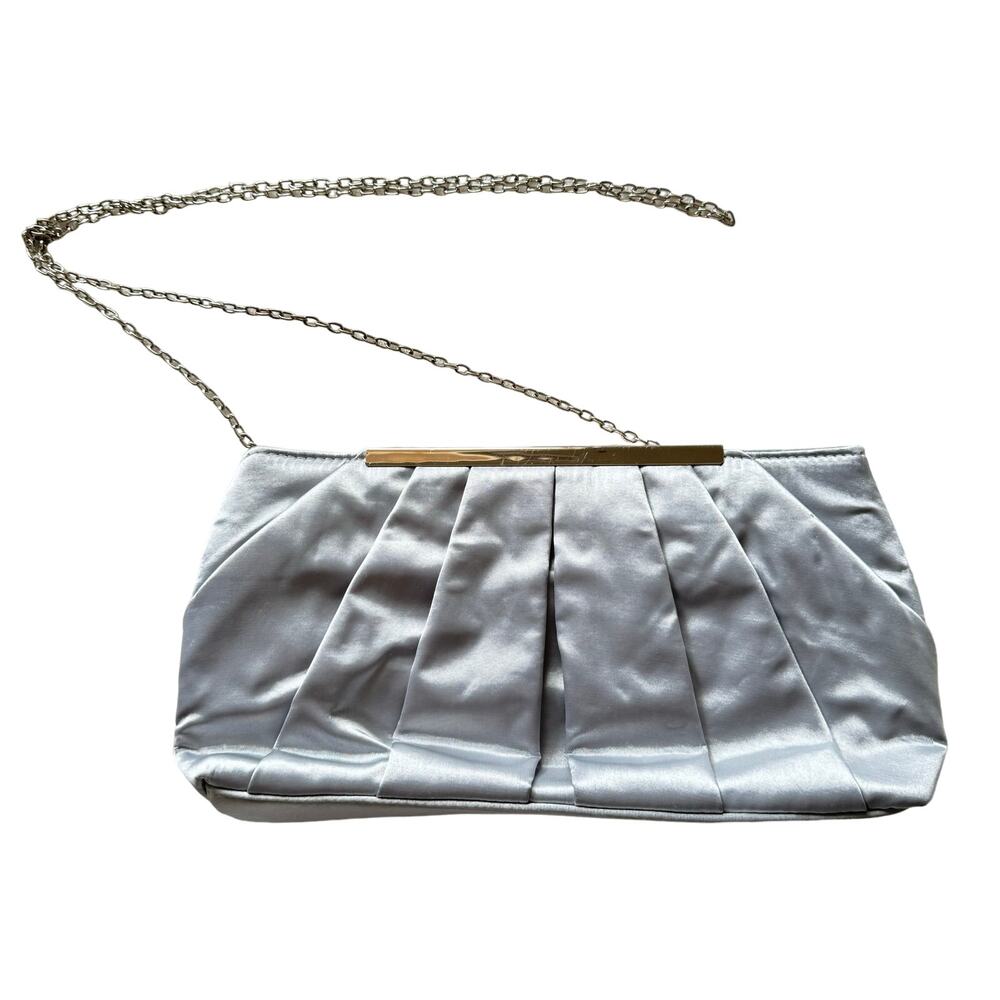 Vintage Silver Satin Clultch Evening Purse with Crossbody Detachable Strap